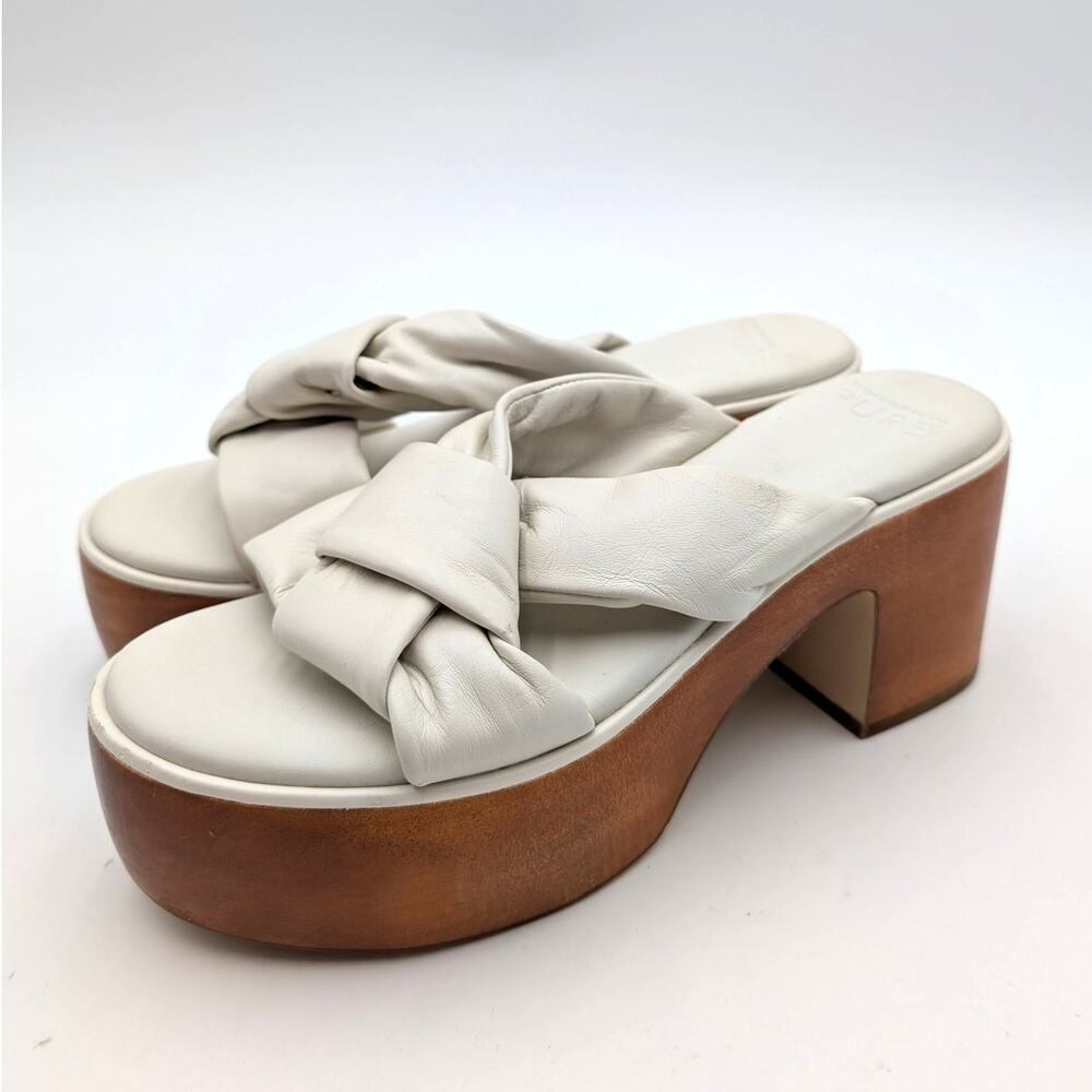 Pure Donna Karan Adalee Platform Sandal Women's White Leather Size US7M EU37.5B